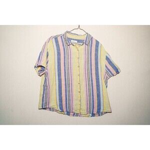 C & C California womens linen button up striped shirt top blouse